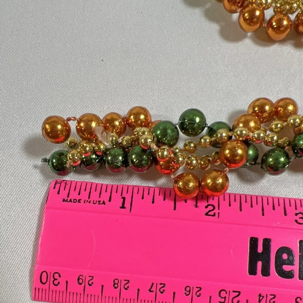 Vintage Faux Plastic Beaded Garland Green Gold Orange Holiday Strand Almost 9 ft